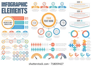 Infographic elements - process, steps, options, workflow, circle diagram, timeilne, human infographics, pie charts, puzzle infographics, vector eps10 illustration