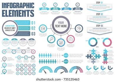 Infographic elements - process, steps, options, workflow, circle diagram, timeilne, human infographics, pie charts, puzzle infographics, vector eps10 illustration