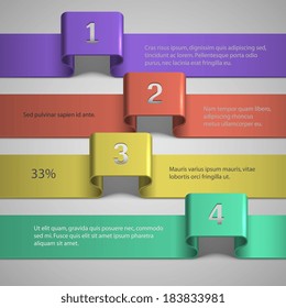 infographic elements: red, yellow, turquoise and purple numbers tapes with realistic shadows on a gray background