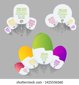 Infographic elements set in 3 options or 12 steps for brochure template, with colorful paper labels, chart in cute 3d information design, creative for web and print 