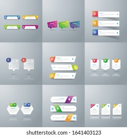 Infographic elements. Set of infographic design layouts with 9 option. diagrams, workflow and flowcharts, thin line icons and place for text. 