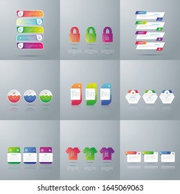 Infographic elements. Set of infographic design layouts with 9 option. Round diagrams, workflow and flowcharts, thin line icons and place for text. bar and line charts, -Vector