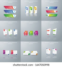 Infographic elements. Set of infographic design layouts with 9 option. Round diagrams, workflow and flowcharts, thin line icons and place for text. bar and line charts, -Vector