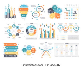 Infographic elements set with different diagram vector illustration. Data visualization elements, marketing charts, graphs and other infographic steps.