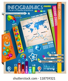 Infographic elements - set of paper tags, technology icons, graphs, paper tags, arrows, world map and so on. Ideal for statistic data display.