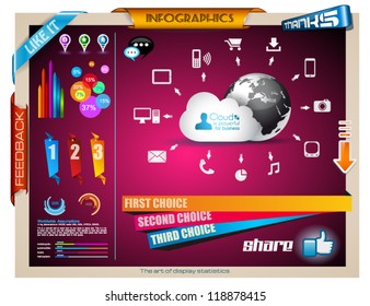Infographic elements - set of paper tags, technology icons, cloud cmputing, graphs, paper tags, arrows, world map and so on. Ideal for statistic data display.