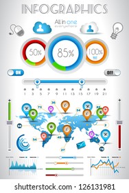 Infographic elements - set of paper tags, technology icons, cloud cmputing, graphs, paper tags, arrows, world map and so on. Ideal for statistic data display.