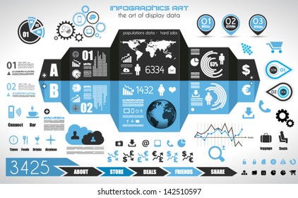 Infographic elements - set of paper tags, technology icons, cloud cmputing, graphs, paper tags, arrows, world map and so on. Ideal for statistic data display.