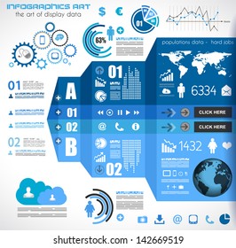 Infographic Elements - Set Of Paper Tags, Technology Icons, Cloud Cmputing, Graphs, Paper Tags, Arrows, World Map And So On. Ideal For Statistic Data Display.