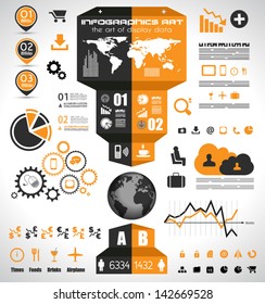 Infographic elements - set of paper tags, technology icons, cloud cmputing, graphs, paper tags, arrows, world map and so on. Ideal for statistic data display.