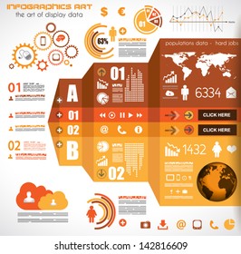 Infographic elements - set of paper tags, technology icons, cloud cmputing, graphs, paper tags, arrows, world map and so on. Ideal for statistic data display.