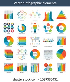 Infographic Elements. Set Of Simple Templates - Circle, Pie Chart, World Map, Arrow, Timeline, Diagram, Graph Etc. Can Be Used For Web, Analytics, Statistics, Presentation, Data Visualisation, Report