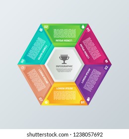 Infographic elements with six polygon side in 3d style. Can be used for steps, options, business processes, workflow, diagram, flowchart concept, timeline, marketing icons, info graphics.