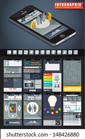 Infographic elements in smartphone  with flat style, web design concept in electronic devices, illustrator vector