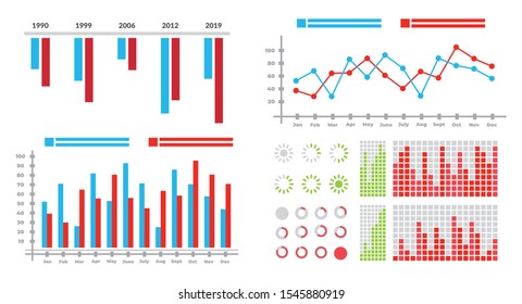 Infographic elements with statistics graphs and finance charts. Information panel with finance graphs, comparison diagrams. 