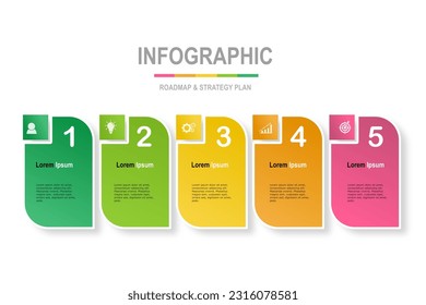 infographic elements  template, business concept with , 5 steps  , multicolor retangle shape design for workflow layout, diagram, annual report, web design.Creative banner, label vector