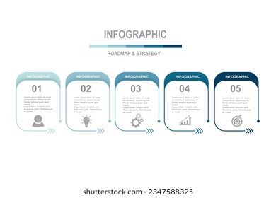 plantilla de elementos infográficos, concepto de negocio con 5 pasos, diseño de forma de rectángulo mínimo multicolor para diseño de flujo de trabajo, diagrama, informe anual, diseño web.Banner creativo, vector de etiqueta