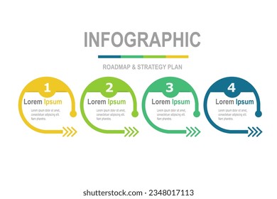 plantilla de elementos infográficos, concepto de negocio con 4 pasos, diseño de forma de círculo mínimo multicolor para diseño de flujo de trabajo, diagrama, informe anual, diseño web.Banner creativo, vector de etiqueta