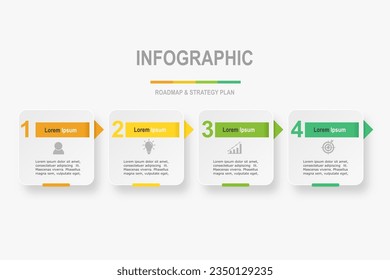 plantilla de elementos infográficos, concepto de negocio con 4 pasos, diseño de forma de círculo mínimo multicolor para diseño de flujo de trabajo, diagrama, informe anual, diseño web.Banner creativo, vector de etiqueta