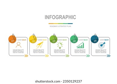 infographic elements  template, business concept with 5 steps,  multi color minimal circle shape design for workflow layout, diagram, annual report, web design.Creative banner, label vector