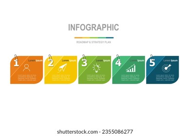 plantilla de elementos infográficos, concepto de negocio con 5 pasos, diseño de forma de rectángulo multicolor para diseño de flujo de trabajo, diagrama, informe anual, diseño web.Banner creativo, vector de etiqueta