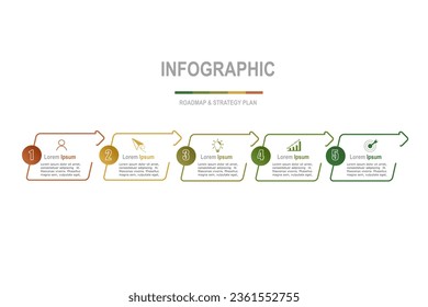 plantilla de elementos infográficos, concepto de negocio con 5 pasos, diseño de forma de rectángulo mínimo multicolor para diseño de flujo de trabajo, diagrama, informe anual, diseño web.Banner creativo, vector de etiqueta