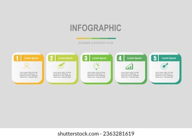 infographic elements  template, business concept with 5 steps,  multi color minimal rectangle shape design for workflow layout, diagram, annual report, web design.Creative banner, label vector