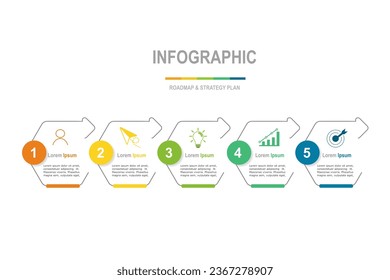 infographic elements  template, business concept with 5 steps,  multi color minimal hexagonal shape design for workflow layout, diagram, annual report, web design.Creative banner, label vector