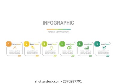 infographic elements  template, business concept with  6 steps,  multi color minimal rectangle shape design for workflow layout, diagram, annual report, web design.Creative banner, label vector