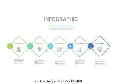 infographic elements  template, business concept with, 5 steps,  multi color rectangle shape design for workflow layout, diagram, annual report, web design.Creative banner, label vector