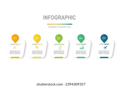 infographic elements  template, business concept with 5 steps,  multi color shapes design for workflow layout, diagram, annual report, web design.Creative banner, label vector