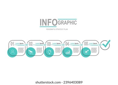 plantilla de elementos infográficos, concepto de negocio con 5 pasos, diseño de formas rectangulares mínimas para diseño de flujo de trabajo, diagrama, informe anual, diseño web.Banner creativo, vector de etiqueta