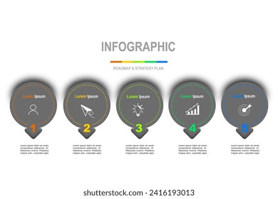 infographic elements template, business concept with, 5 steps, multi color grey circle shape design for workflow layout, diagram, annual report, web design.Creative banner, label vector