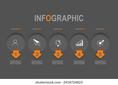 plantilla de elementos infográficos, concepto de negocio con, 5 pasos, diseño de forma de círculo gris multicolor para diseño de flujo de trabajo, diagrama, informe anual, diseño web.Banner creativo, vector de etiqueta