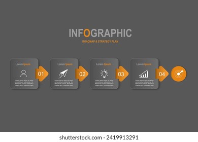 plantilla de elementos infográficos, concepto de negocio con, 4 pasos, diseño de forma gris para diseño de flujo de trabajo, diagrama, informe anual, diseño web.Banner creativo, vector de etiqueta
