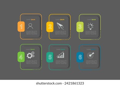 plantilla de elementos infográficos, concepto de negocio con, 6 pasos, multicolor en diseño de forma de rectángulo gris para diseño de flujo de trabajo, diagrama, informe anual, diseño web.Banner creativo, vector de etiqueta