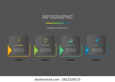 infographic elements template, business concept with, 4 steps, multi color on grey rectangle  shape design for workflow layout, diagram, annual report, web design.Creative banner, label vector