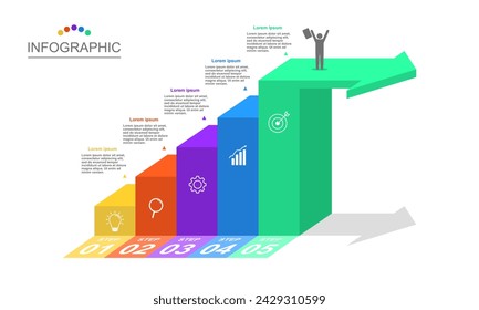 infographic elements template, business concept with 5 steps, workflow layout, diagram, report, web design. Creative, vector, illustration, on a white background