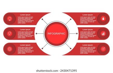 infographic elements template, business concept with 6 steps, workflow layout, diagram, report, web design. Creative, vector, illustration, on a white background