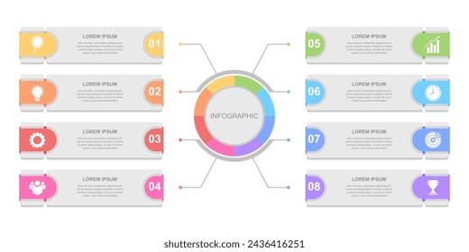 infographic elements template, business concept with 8 steps, workflow layout, circles, diagram, report, web design. Creative, vector, illustration, Can be used for process diagram, presentations.