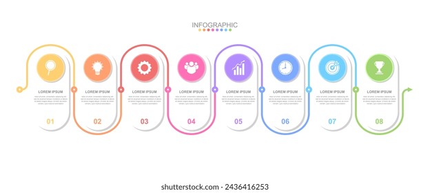 infographic elements template, business concept with 8 steps, workflow layout, diagram, report, web design. Creative, vector, illustration, Can be used for process diagram, presentations.
