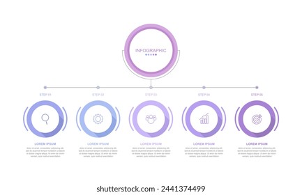 plantilla de elementos infográficos, concepto de negocio con 5 pasos, diseño de flujo de trabajo, diagrama, informe, diseño web. Creativo, vector, ilustración, Se puede utilizar para diagrama de proceso, presentaciones.