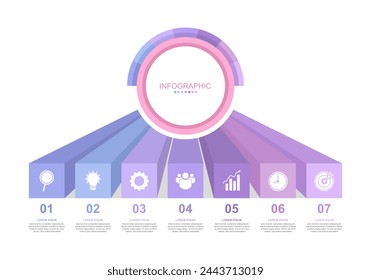 infographic elements template, business concept with 7 steps, workflow layout, diagram, report, web design. Creative, vector, illustration, Can be used for process diagram, presentations.	