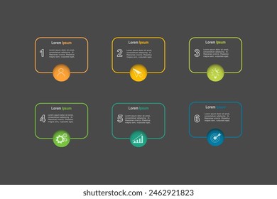 infographic elements template, business concept with, 6 steps, multi color on grey rectangle shape design for workflow layout, diagram, annual report, web design.Creative banner, label vector