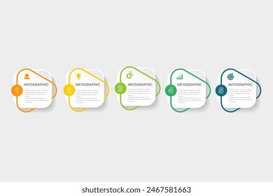 Infografik-Elemente Vorlage, Geschäftskonzept mit 5 Stufen, mehrfarbiges Rechteck-Formen-Design für Workflow-Layout, Diagramm, Geschäftsbericht, Webdesign.Creative Banner, Label-Vektorgrafik