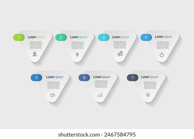 infographic elements template, business concept with 7 steps, multi color triangle shapes design for workflow layout, diagram, annual report, web design.Creative banner, label vector