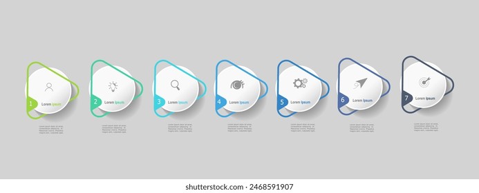 infographic elements template, business concept with 7 steps, multi color triangle shapes design for workflow layout, diagram, annual report, web design.Creative banner, label vector