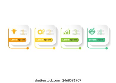 Plantilla de elementos infográficos, concepto de negocio con 4 pasos, diseño de Formas rectangulares multicolores para diseño de flujo de trabajo, diagrama, informe anual, Diseño web.Anuncio creativo, Vector de etiquetas