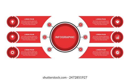 infographic elements template, business concept with 6 steps, workflow layout,  icons, diagram, report, web design. Creative, vector, illustration.