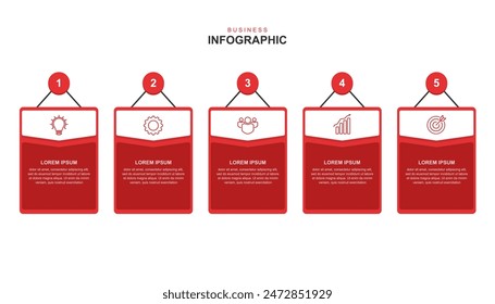 infographic elements template, business concept with 5 steps, workflow layout,  icons, diagram, report, web design. Creative, vector, illustration.